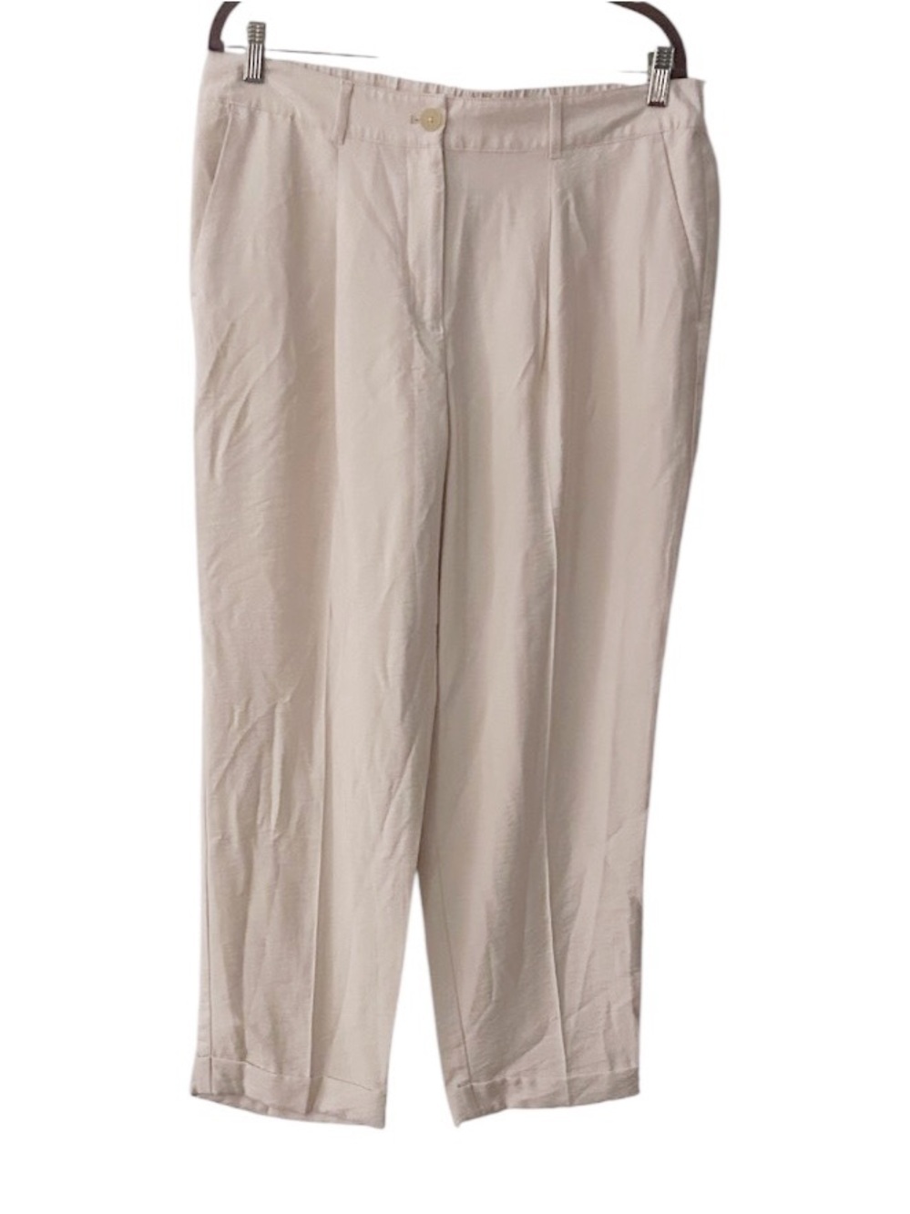 Loft Pants Size Large Cream Rayon Nylon Tapered Cuffed NEW With Tags